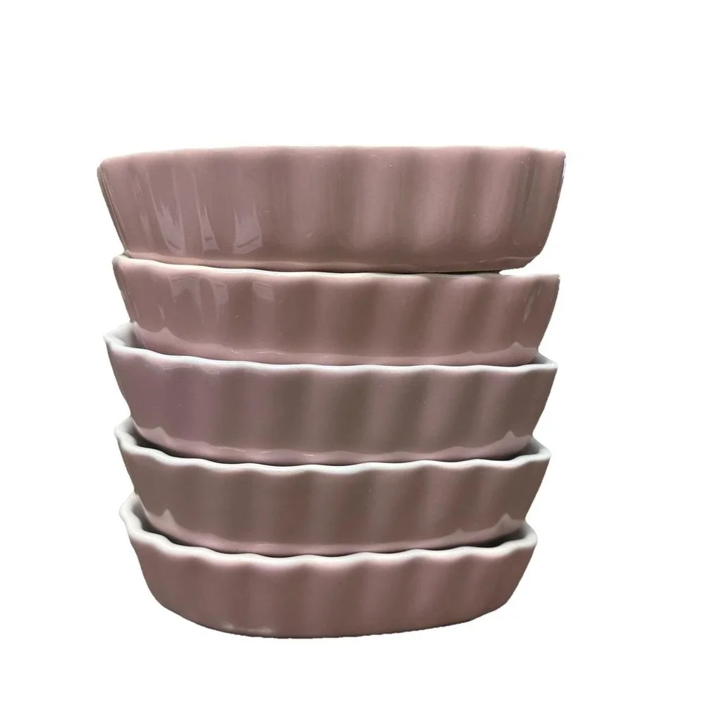 Pacific Island Creation Pink Heart Shaped Ramekin Ceramic Oven Safe Set Of 5